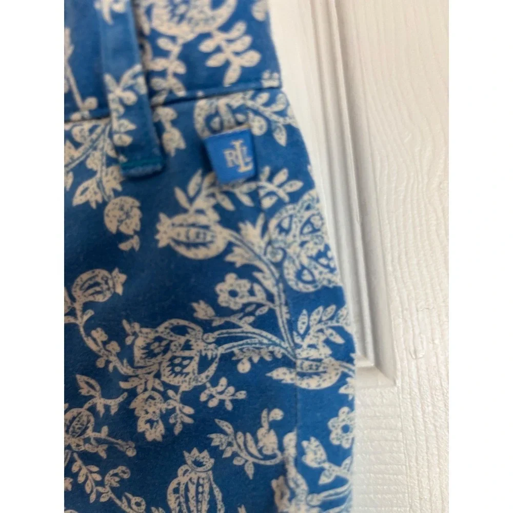 Lauren Ralph Lauren Blue Floral Cropped Pants Sz 14P Cotton Stretch